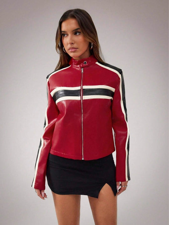 Damen Kunstlederjacke im sportlichen Retro-Design Fudus