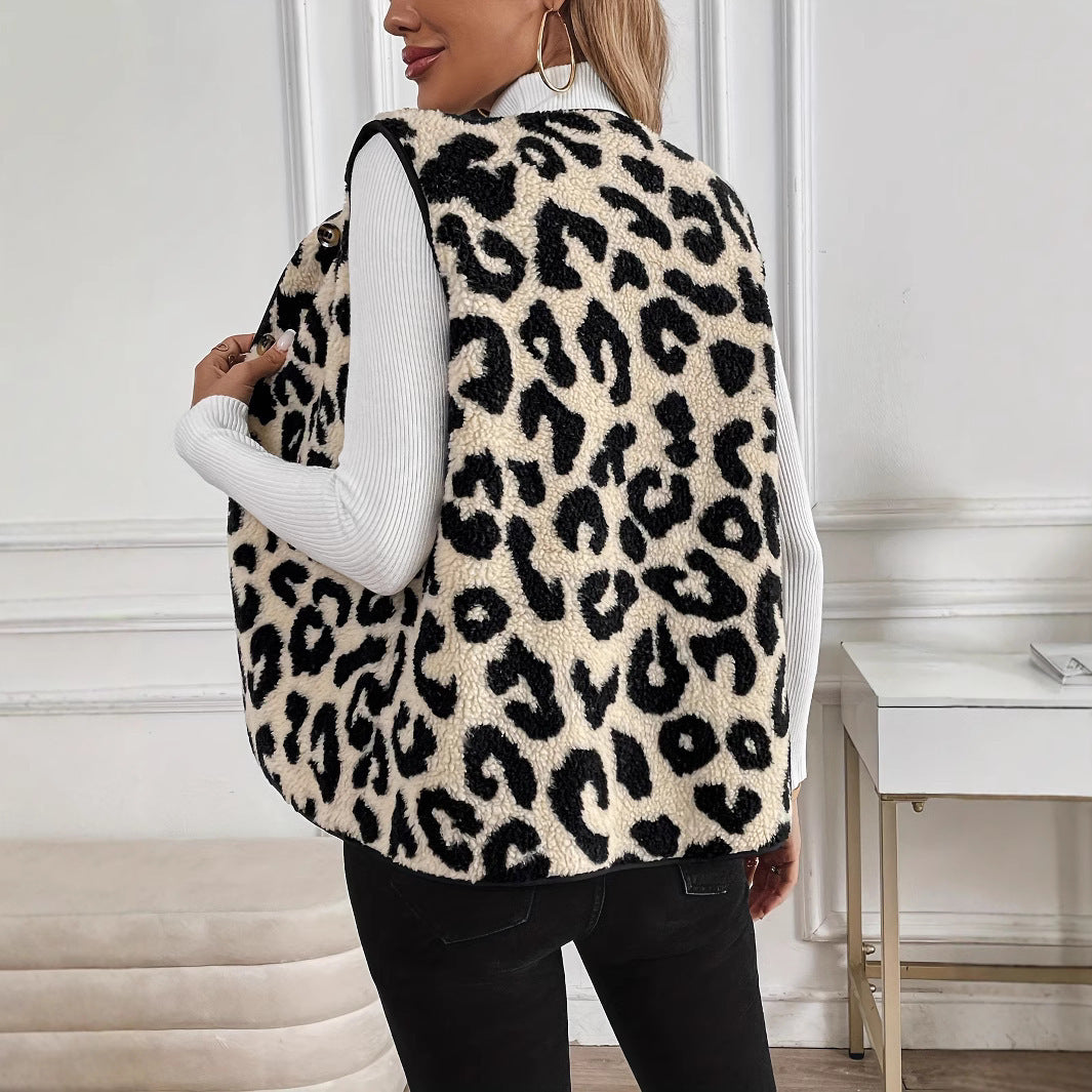 Damen kuschelige Weste mit Leo-Print Fudus