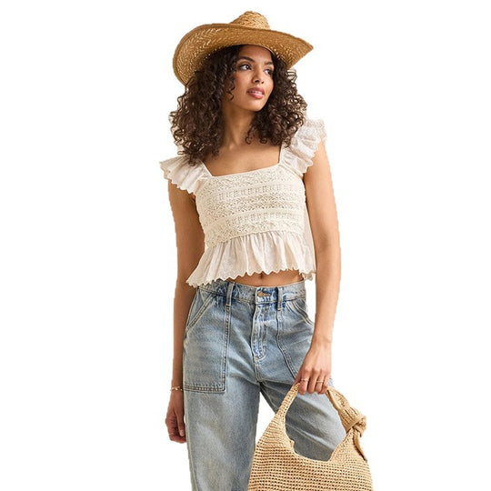 Damen Häkeloberteil mit verspieltem Rüschensaum Fudus