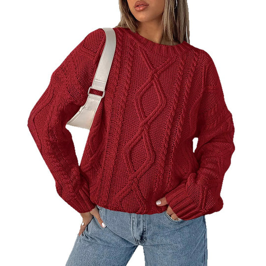 Damen Grobstrickpullover mit Wellenmuster und weitem Schnitt Fudus