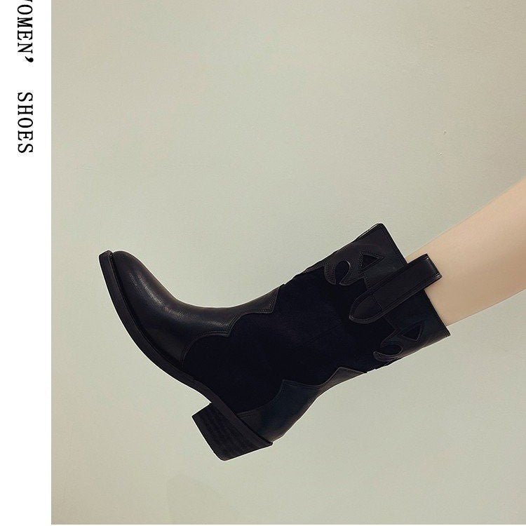 Damen Western-Stiefel mit modischen Cut-Out-Details und robustem Blockabsatz Fudus