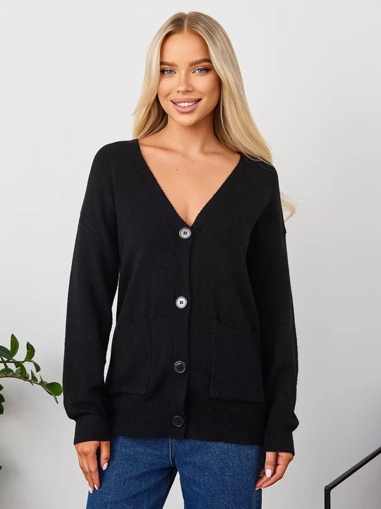 Damen Kuscheliger Cardigan mit V-Ausschnitt und praktischen Taschen Fudus