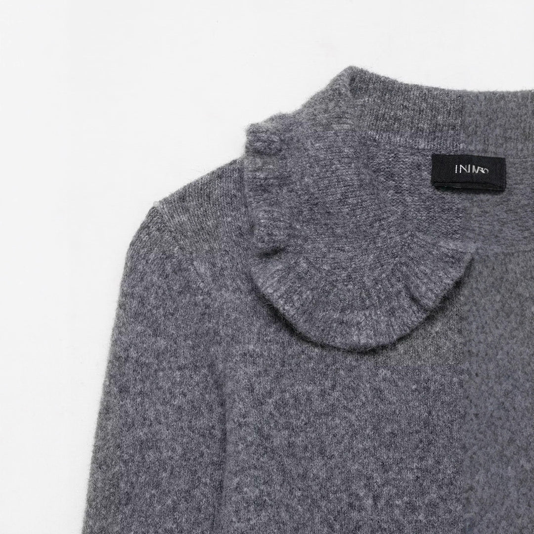 Damen kuschelige Strickjacke mit Rüschenkragen Fudus