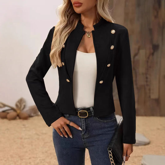 Damen Kurze Blazerjacke mit eleganter Knopfleiste und Stehkragen Fudus