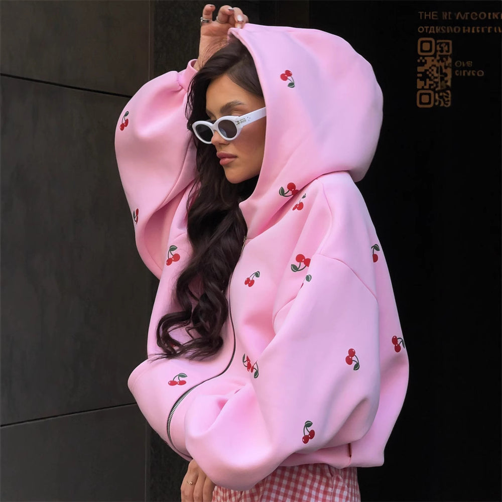 Damen Kapuzensweatjacke mit fruchtigem Muster Fudus