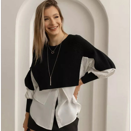 Damen modischer cropped Pullover mit innovativen Layering-Details Fudus