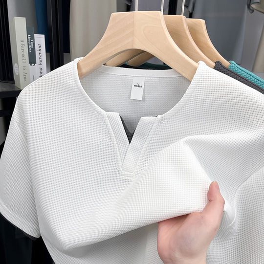 Damen Kurzarmshirt mit modernem V-Ausschnitt und atmungsaktivem Waffeljersey Fudus