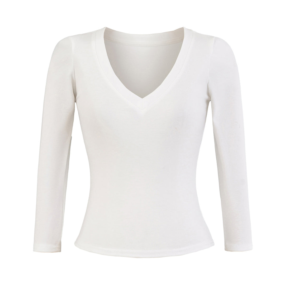 Damen Langärmliges V-Ausschnitt Oberteil Fudus