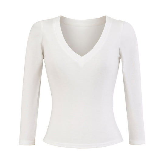 Damen Langärmliges V-Ausschnitt Oberteil Fudus