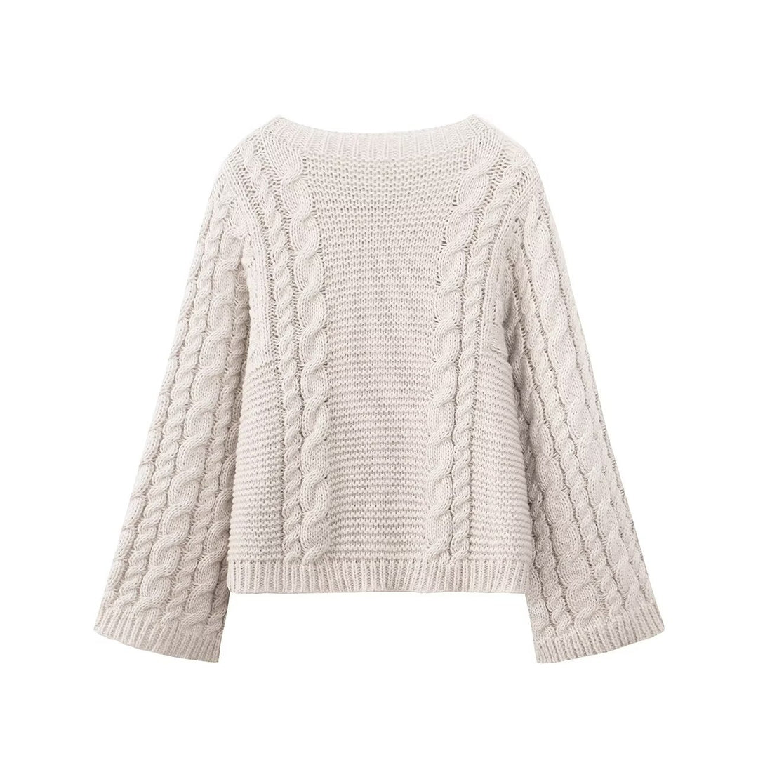Damen kuscheliger Strickpullover mit Zopfmuster Fudus