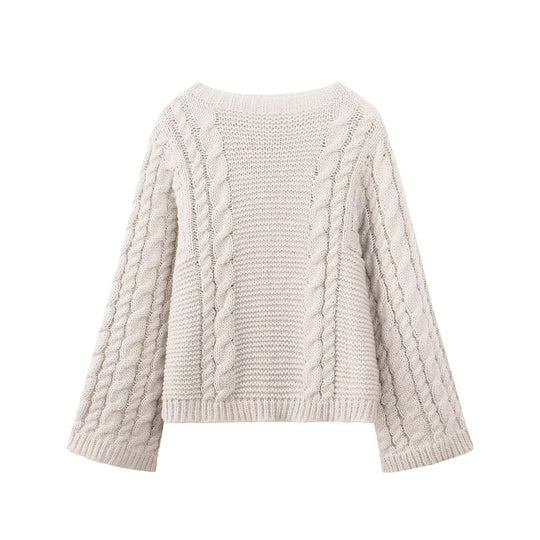 Damen kuscheliger Strickpullover mit Zopfmuster Fudus