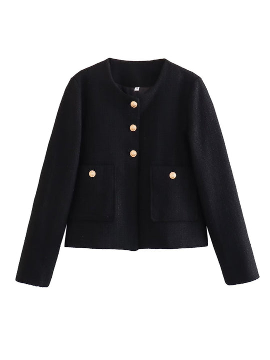 Damen Kurze Tweedjacke mit dekorativen Knöpfen Fudus