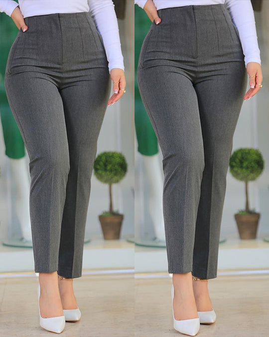 Damen Hoch Taillierte Hose mit Eleganten Falten
