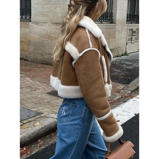 Damen kurze Lederjacke mit kunstpelzbesatz Fudus