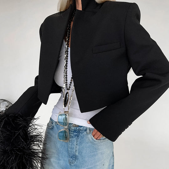 Damen Kurzer Blazer mit Stehkragen und Taschen Fudus