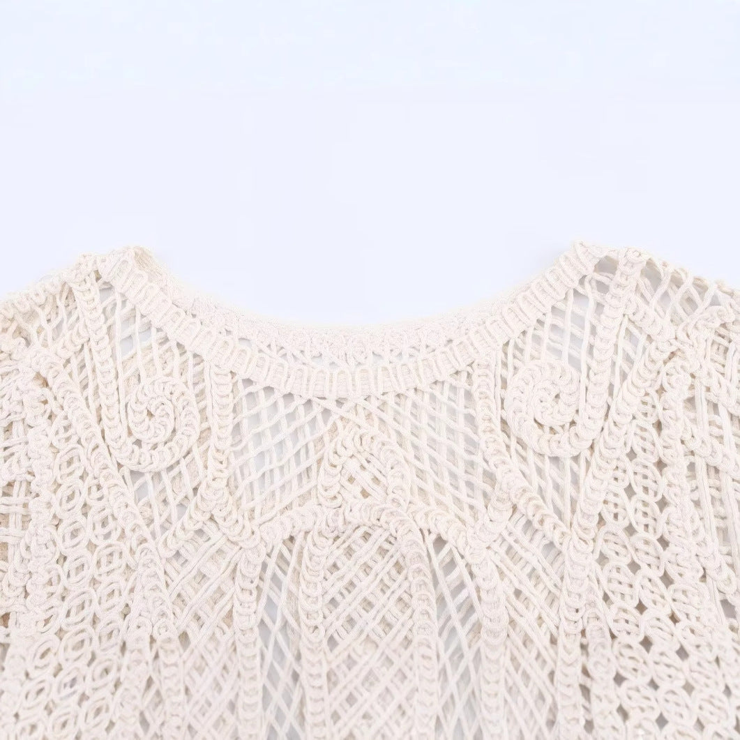 Damen handgehäkelter Cropped Pullover Fudus