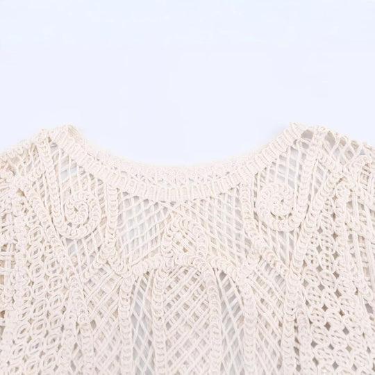 Damen handgehäkelter Cropped Pullover Fudus