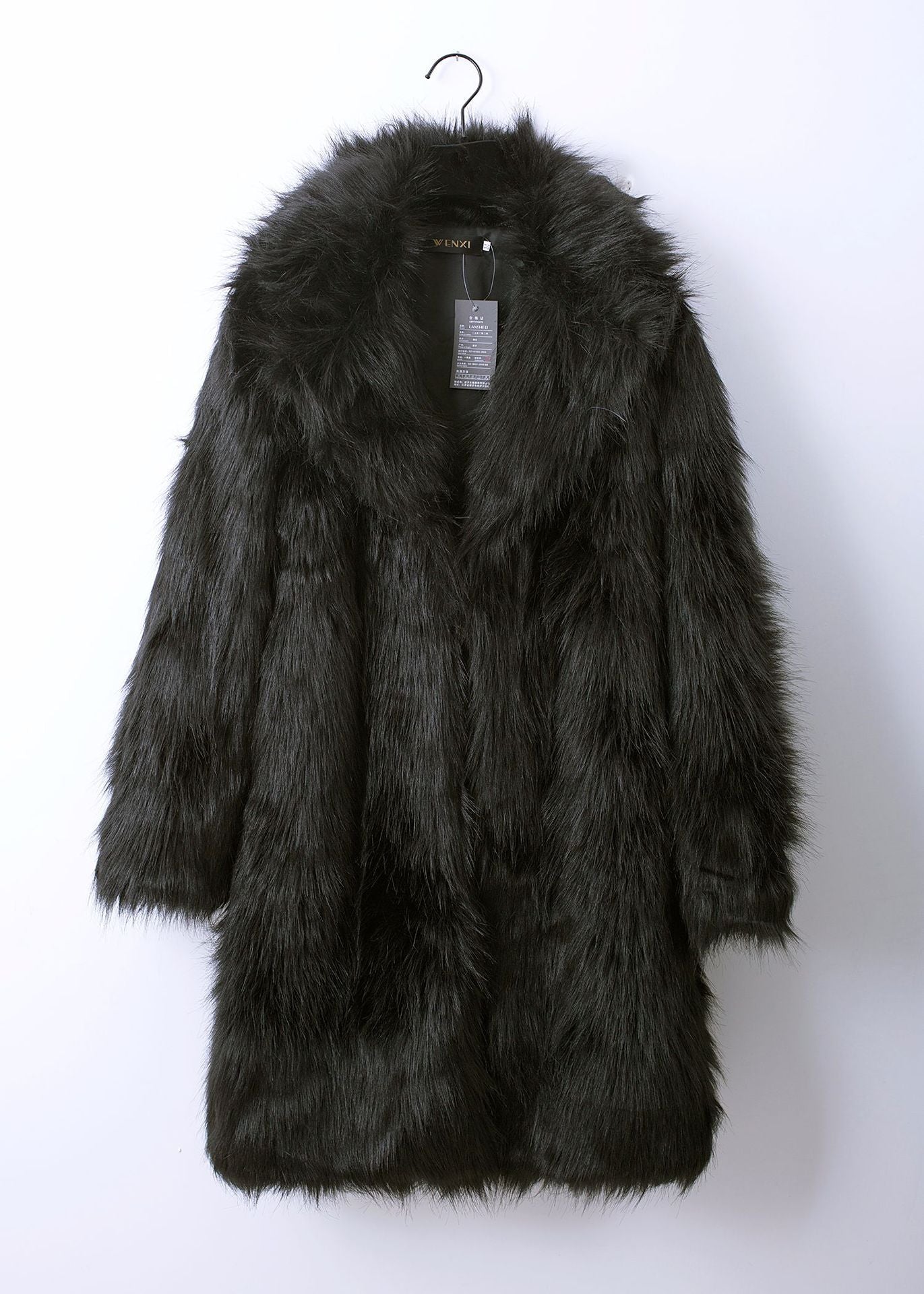 Damen Luxuriöser Kunstpelz-Mantel mit breitem Revers Fudus