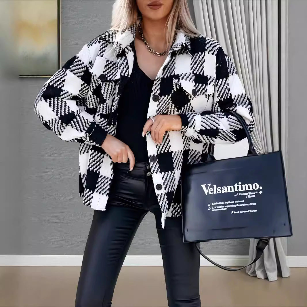 Damen Karierte Overshirt-Jacke Fudus