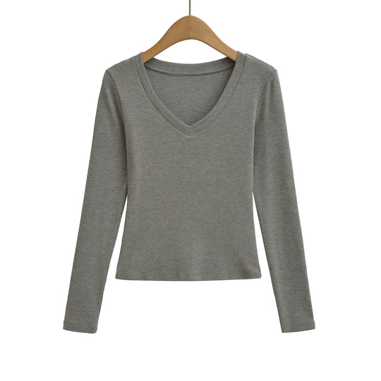 Damen langärmliges V-Ausschnitt Oberteil Fudus