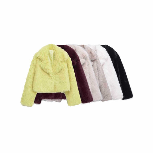 Damen Kuschelige Kunstfelljacke mit breitem Kragen Fudus