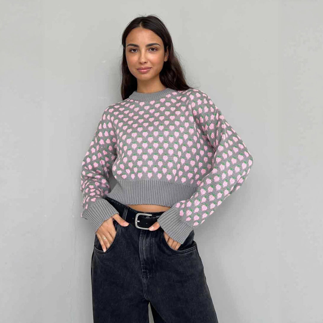 Damen Kurzpullover mit floralen Mustern Fudus