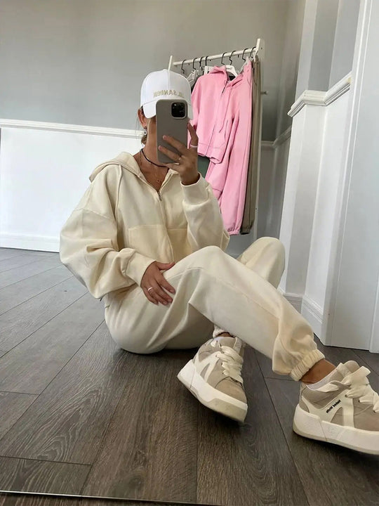 Damen Kapuzensweatanzug mit elastischem Bund und Reißverschluss Fudus