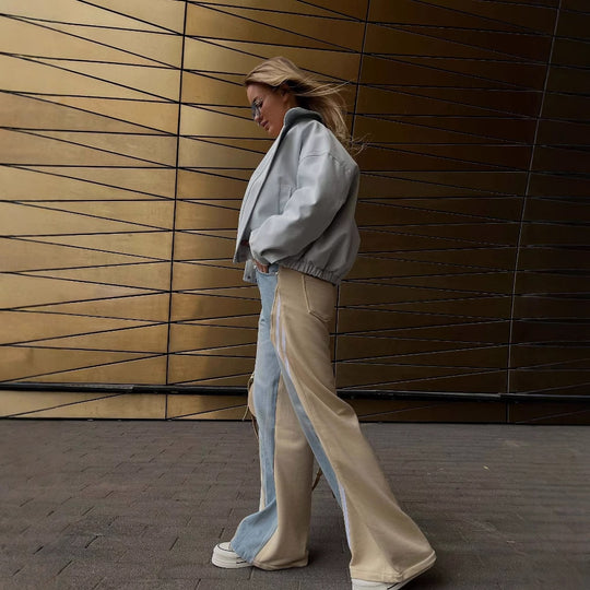 Damen lässige Freizeithose mit hohem Bund und gestreiftem Design Fudus