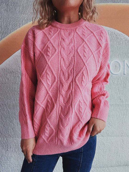 Damen Grobstrickpullover mit elegantem Zopfdesign und lässigem Schnitt Fudus