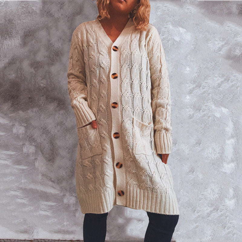 Damen Grobstrickjacke mit Knopfdetails und praktischen Taschen Fudus