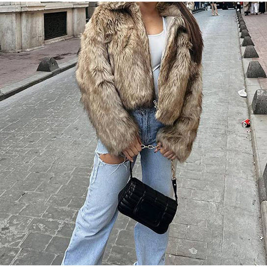 Damen kuschelige Teddy-Jacke mit modischem Schnitt Fudus