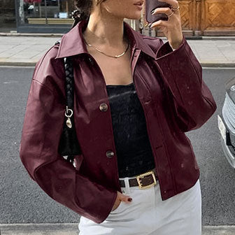 Damen Kunstlederjacke im modischen Oversized-Schnitt Fudus