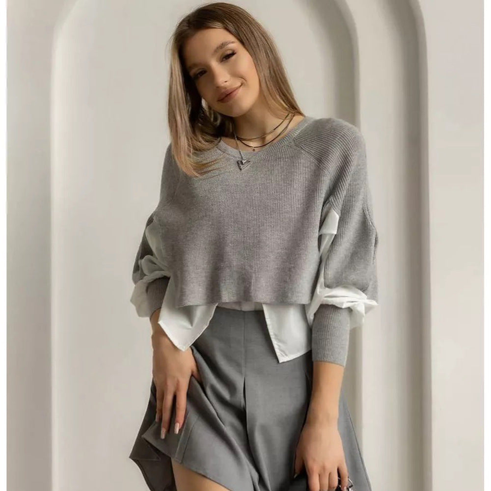 Damen modischer cropped Pullover mit innovativen Layering-Details Fudus