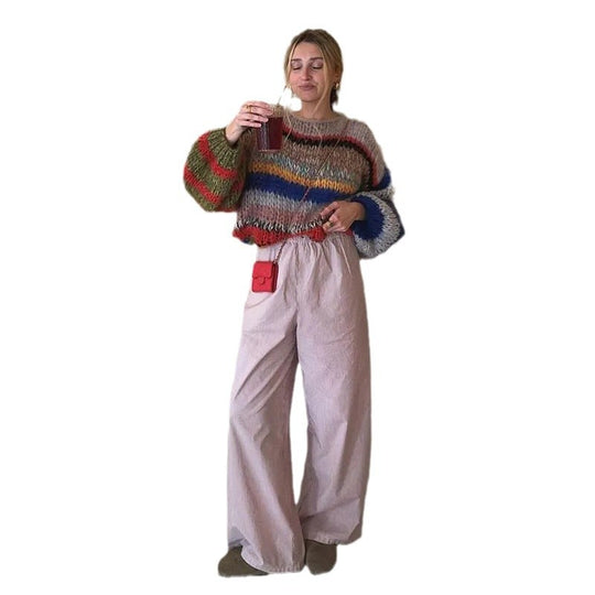 Damen Kuscheliger Strickpullover mit auffälligem Farbdesign Fudus