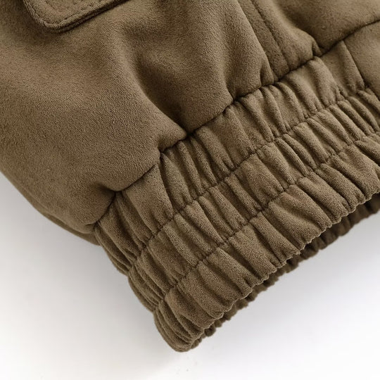 Damen Kunstlederjacke mit elastischem Bund und praktischen Taschen Fudus