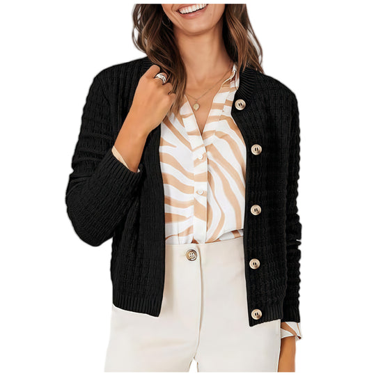 Damen lässige Strickjacke mit dekorativen Knöpfen Fudus