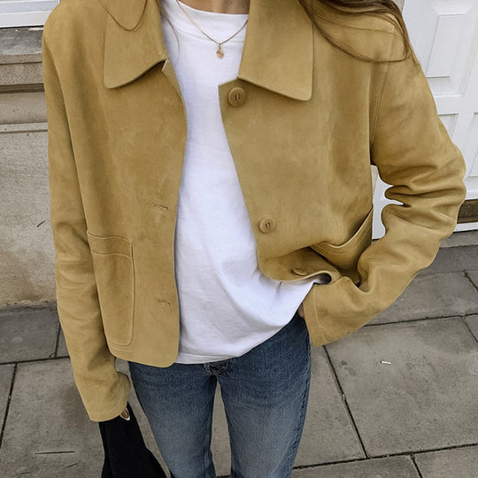 Damen Kurze Jacke mit eleganter Kragenlinie und praktischen Taschen Fudus