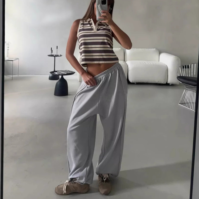 Damen lässige Freizeithosen mit weitem Schnitt und elastischem Bund Fudus