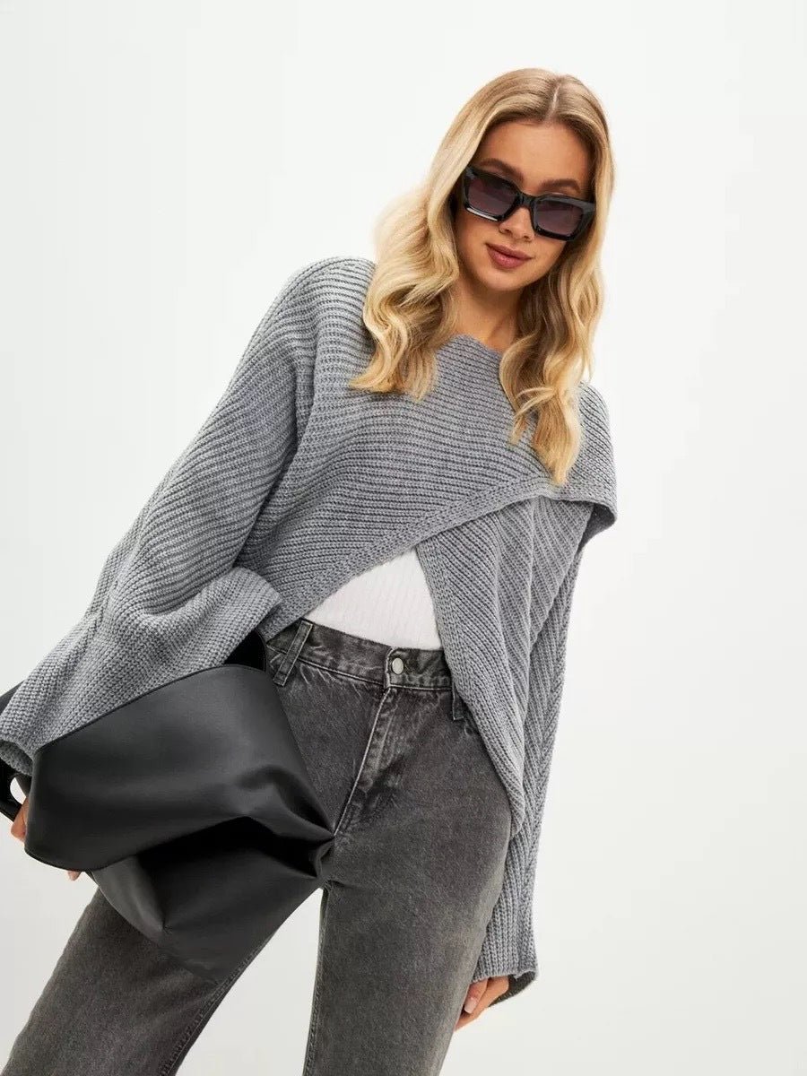 Damen Modischer cropped Strickpullover mit innovativem Schnitt Fudus