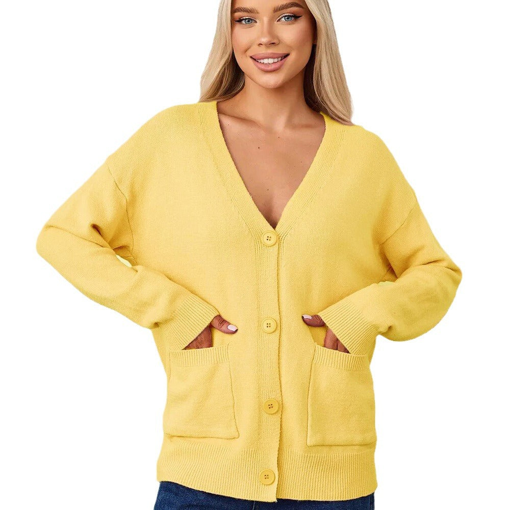 Damen Kuscheliger Cardigan mit V-Ausschnitt und praktischen Taschen Fudus
