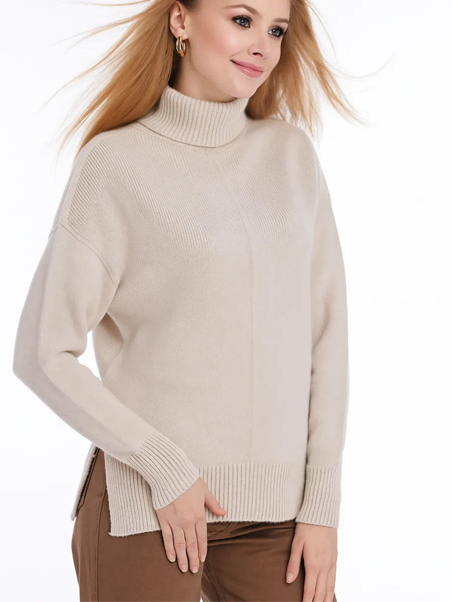 Damen Grobstrickpullover mit hohem Kragen und lässigem Schnitt Fudus