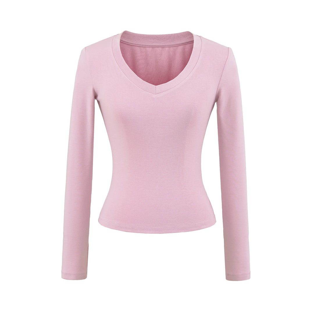 Damen langärmliges V-Ausschnitt Oberteil Fudus