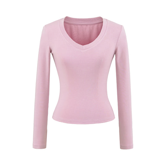 Damen langärmliges V-Ausschnitt Oberteil Fudus