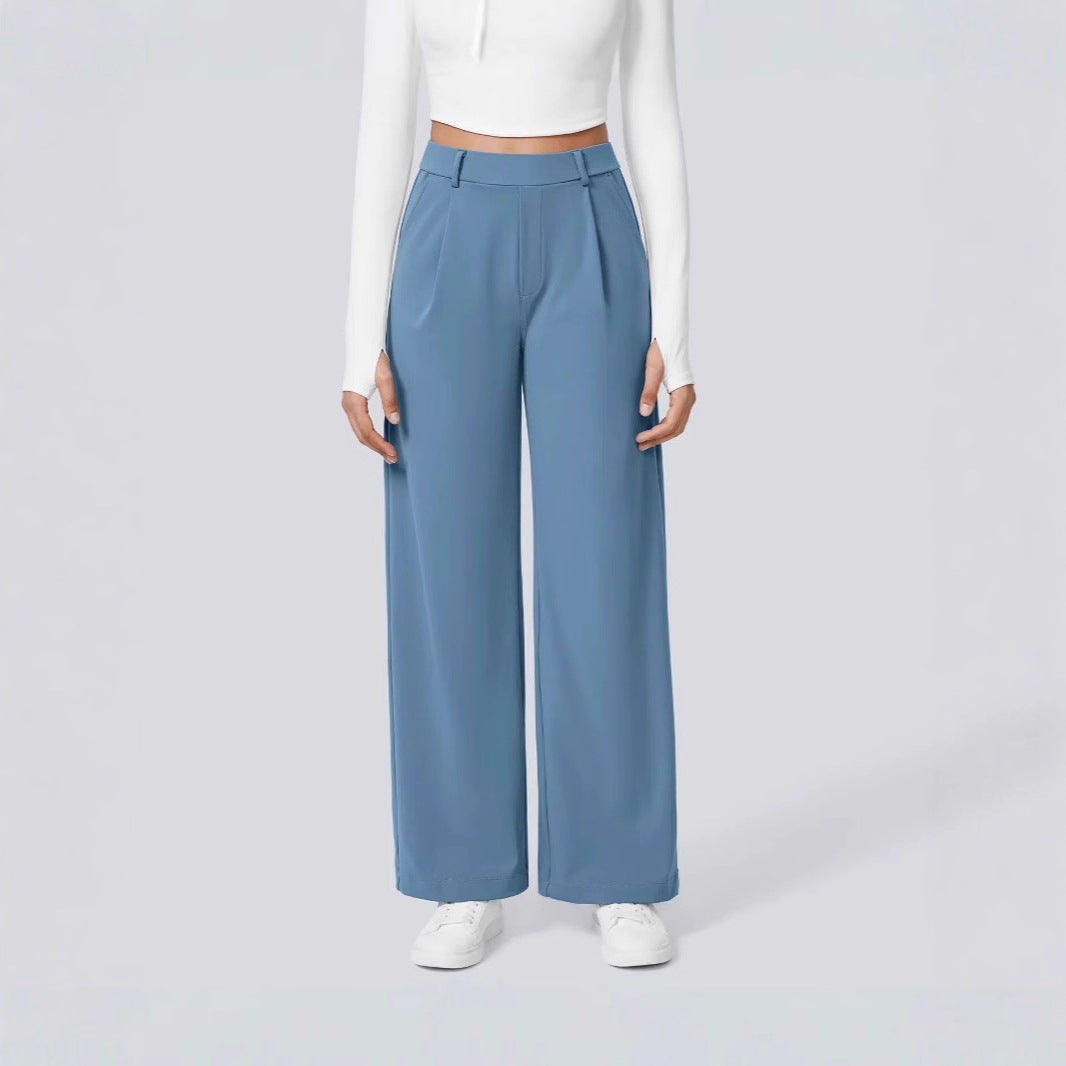 Damen Weite Hose mit hoher Taille und Falten Fudus