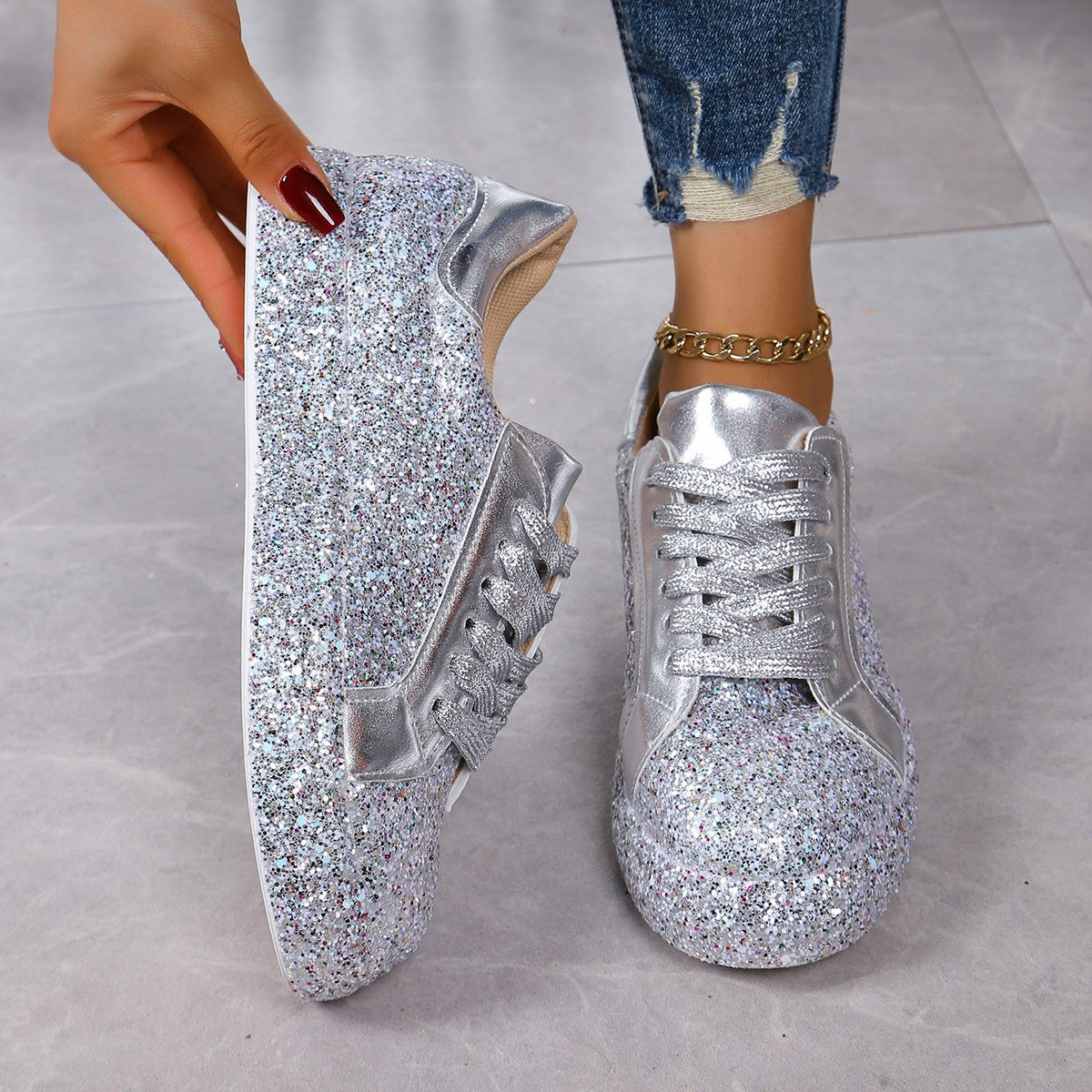 Damen Glitzernde Sneakers mit sportlichem Design