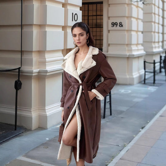 Damen Modischer Mantel im lässigen Schnitt mit Teddyfutter und Doppelknope Fudus