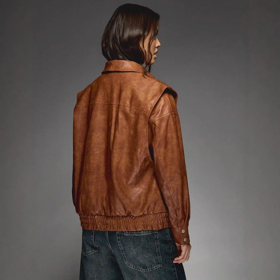 Damen lässige Oversize-Lederjacke Fudus