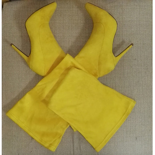 Damen hohe Overknee-Stiefel aus Kunstleder mit schmalem Absatz Fudus