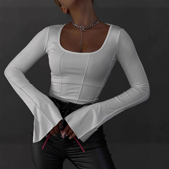Damen Langarmoberteil mit quadratischem Ausschnitt und lässigem Schnitt Fudus