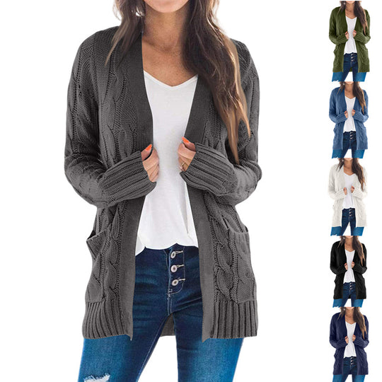 Damen Grobstrick Cardigan mit offenen Fronten und großen Taschen Fudus